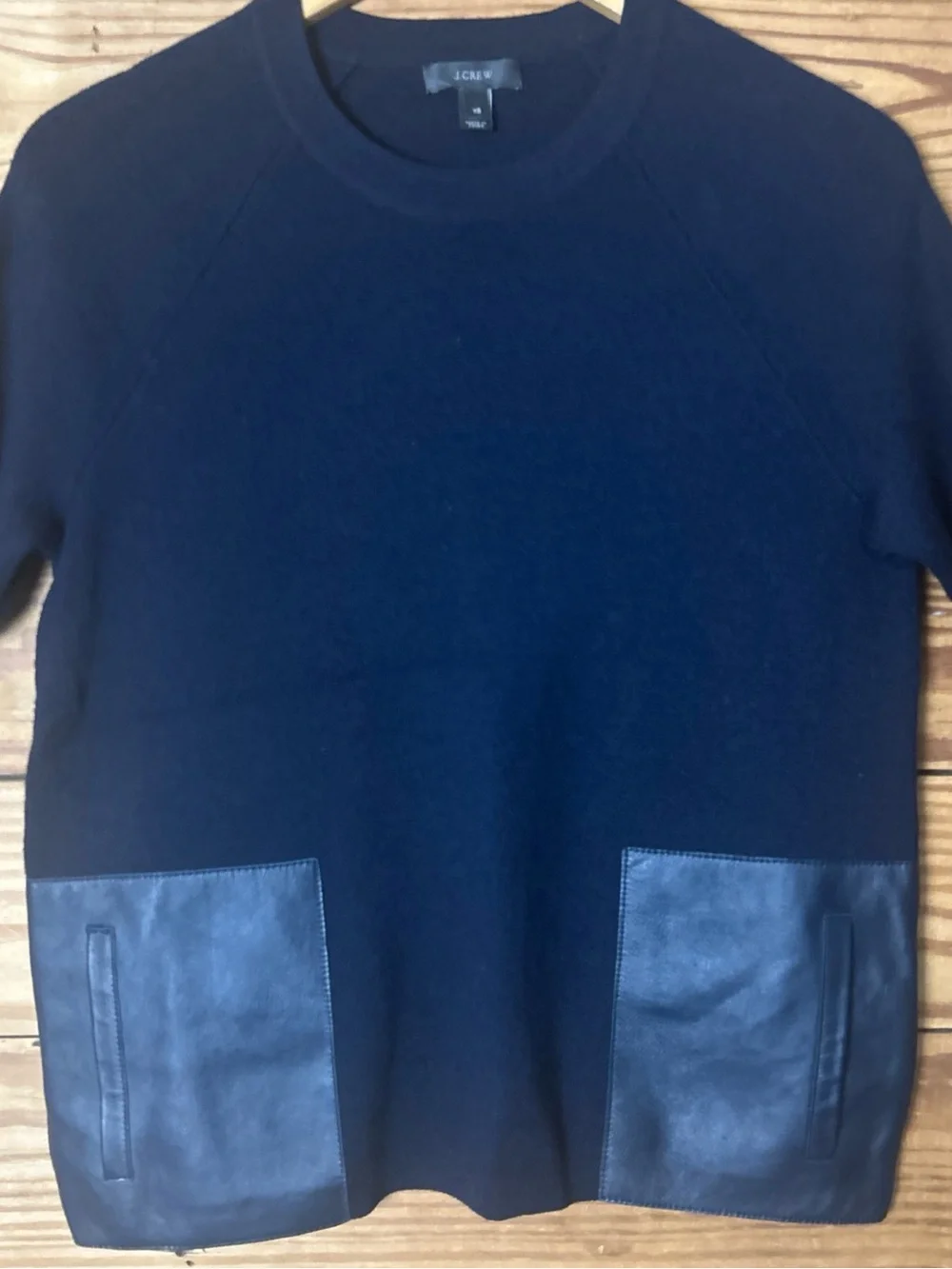 J. Crew navy Marino wool women’s sweater with leather pockets